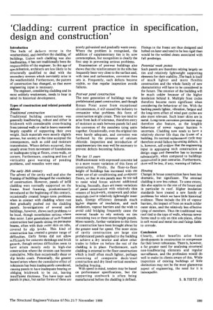 Cladding: Current Practice in Specification, Design and Construction