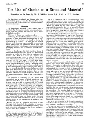 The Use of Gunite as a Structural Material Discussion on the Paper by Mr. T. Whitley Moran