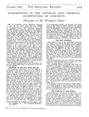 Experiences in the Physical and Chemical Examination of Concrete Discussion on Mr. Worsdale's Paper