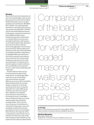 Comparison of the load predictions for vertically loaded masonry walls using BS 5628 and EC6