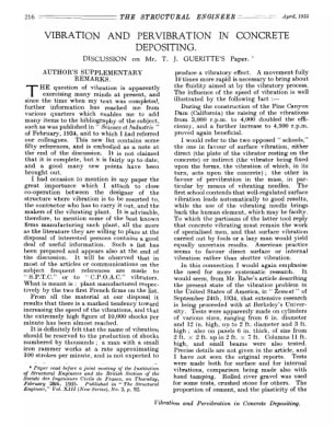 Vibration and Pervibration in Concrete Depositing. Discussion on Mr. T.J. Gueritte's Paper
