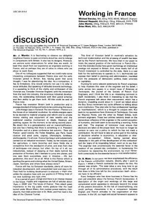 Discussion on Working in France by Michael Barclay, Edmund Happold, John Martin and Brian Watt