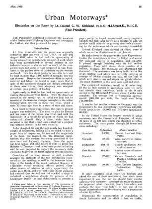 Urban Motorways Discussion on the Paper by Lt.-Colonel G. W. Kirkland, M.B.E., M.I.Struct.E., M.I.C.