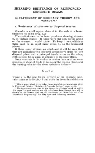 Shearing resistance of reinforced concrete beams: (a) Statement of ordinary theory and formulae