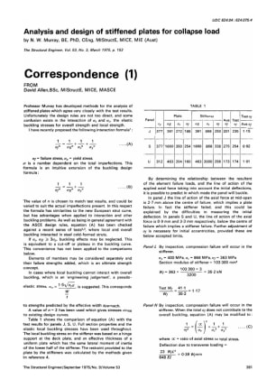 Correspondence on Analysis and Design of Stiffened Plates for Collapse Load by N.W. Murray