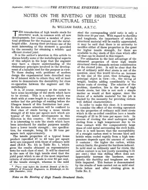 Notes on the Riveting of High Tensile Structural Steels