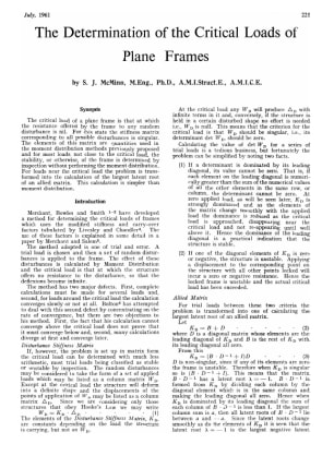 The Determination of the Critical Loads of Plane Frames