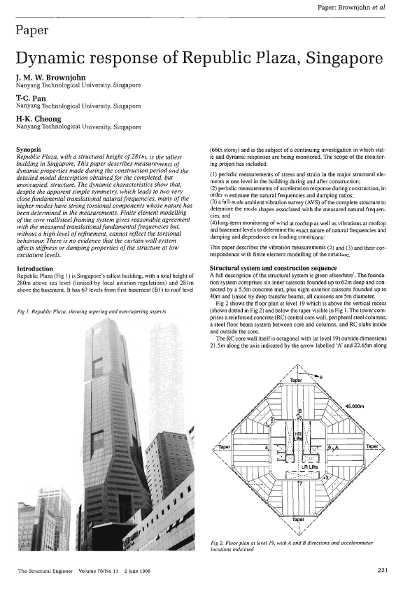 Dynamic Response Of Republic Plaza Singapore The Institution Of Structural Engineers