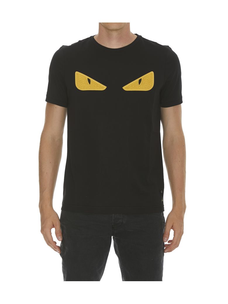 FENDI Monster Studded Leather & Cotton T-Shirt, Black/Yellow | ModeSens