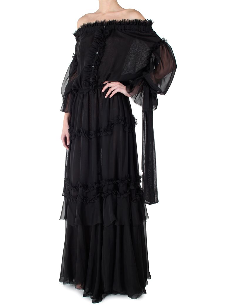 FAITH CONNEXION Off-The-Shoulders Silk Maxi Dress in Nero | ModeSens