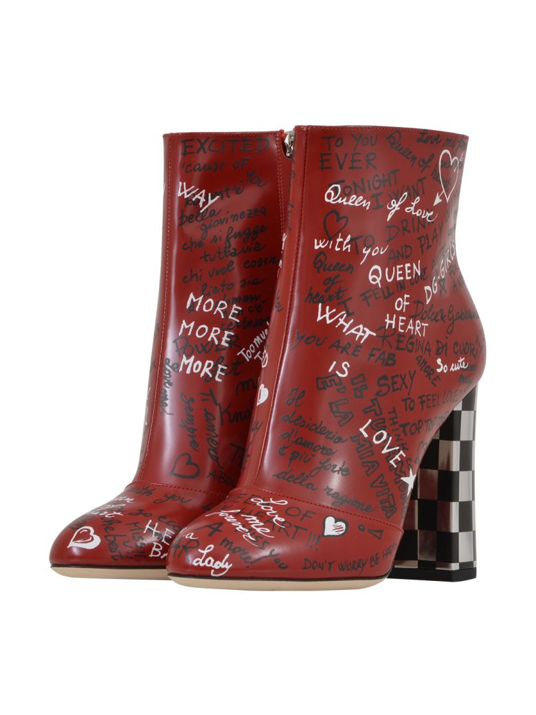 DOLCE & GABBANA 105Mm Graffiti Leather Ankle Boots, Red | ModeSens