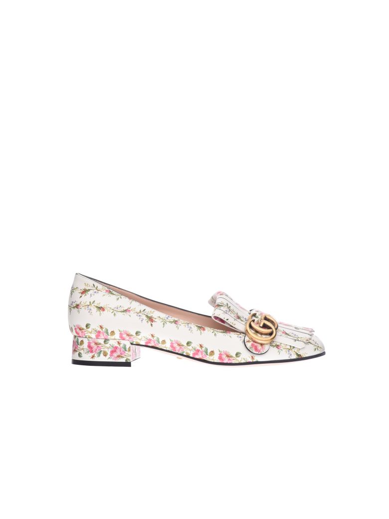GUCCI Marmont Gg Kiltie Rose-Print Leather Loafers in White Patterned ...
