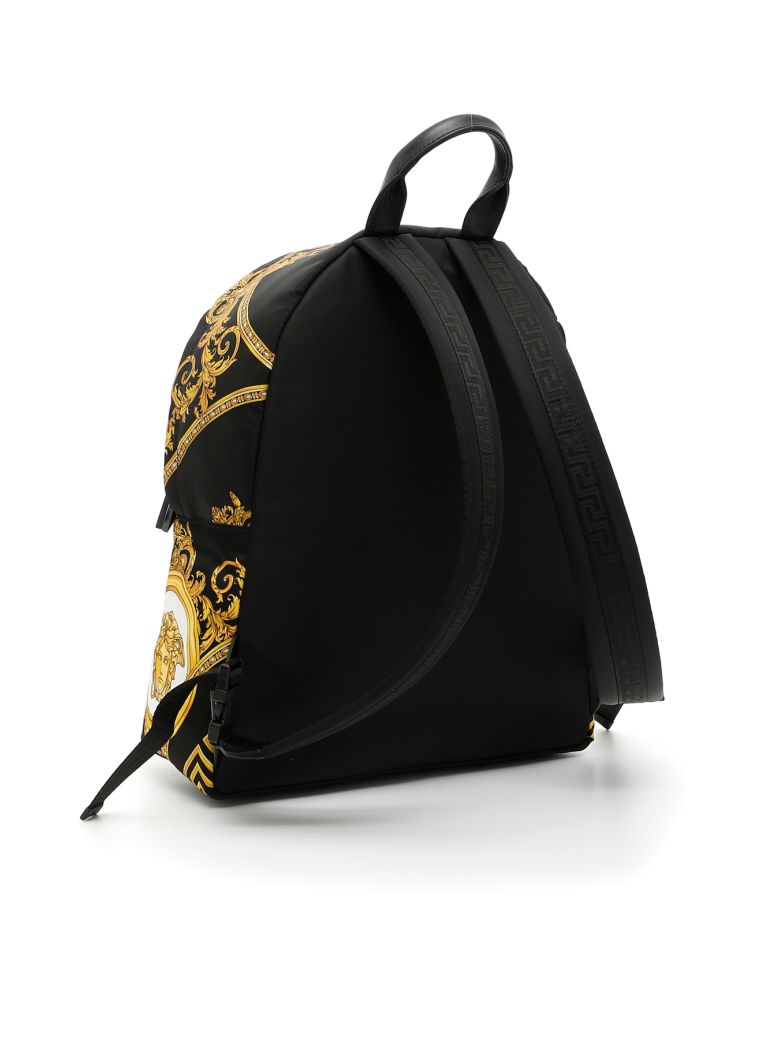 VERSACE Coupe Des Dieux Printed Nylon Backpack, Black/Gold | ModeSens