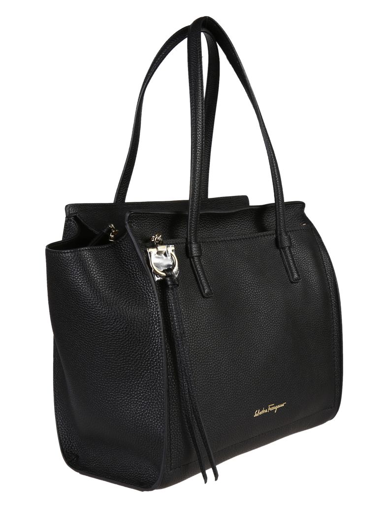Salvatore Ferragamo - Amy Leather Shopping Bag - Black, Women's Totes ...