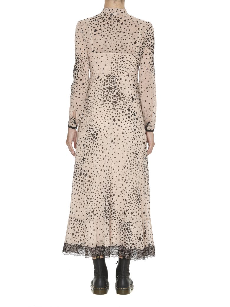 RED VALENTINO Lace-Trimmed Printed Stretch-Silk Georgette Gown in Nude