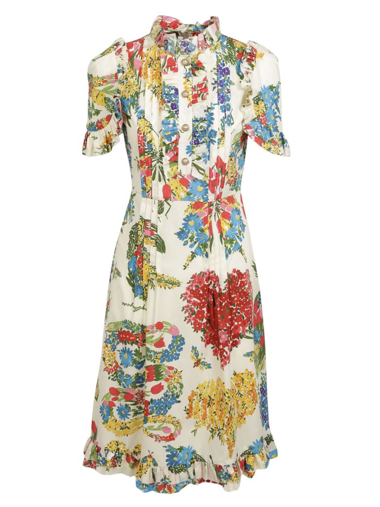 Gucci Corsage-Print Cotton Dress, Ivory In Multicoloured | ModeSens