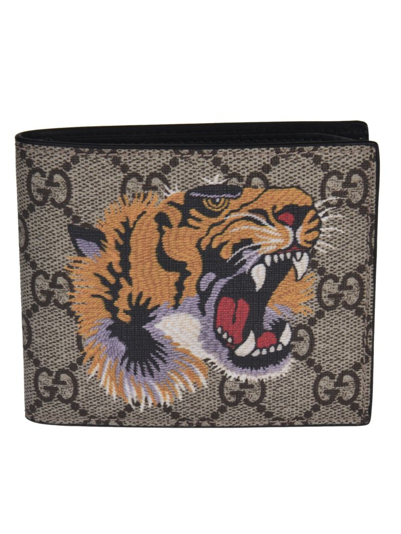 GUCCI Tiger Printed Gg Supreme Classic Wallet, Beige | ModeSens
