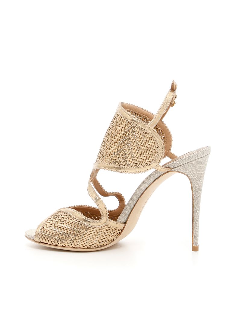 SALVATORE FERRAGAMO Woven Leather And Jute Sandals in Gold | ModeSens