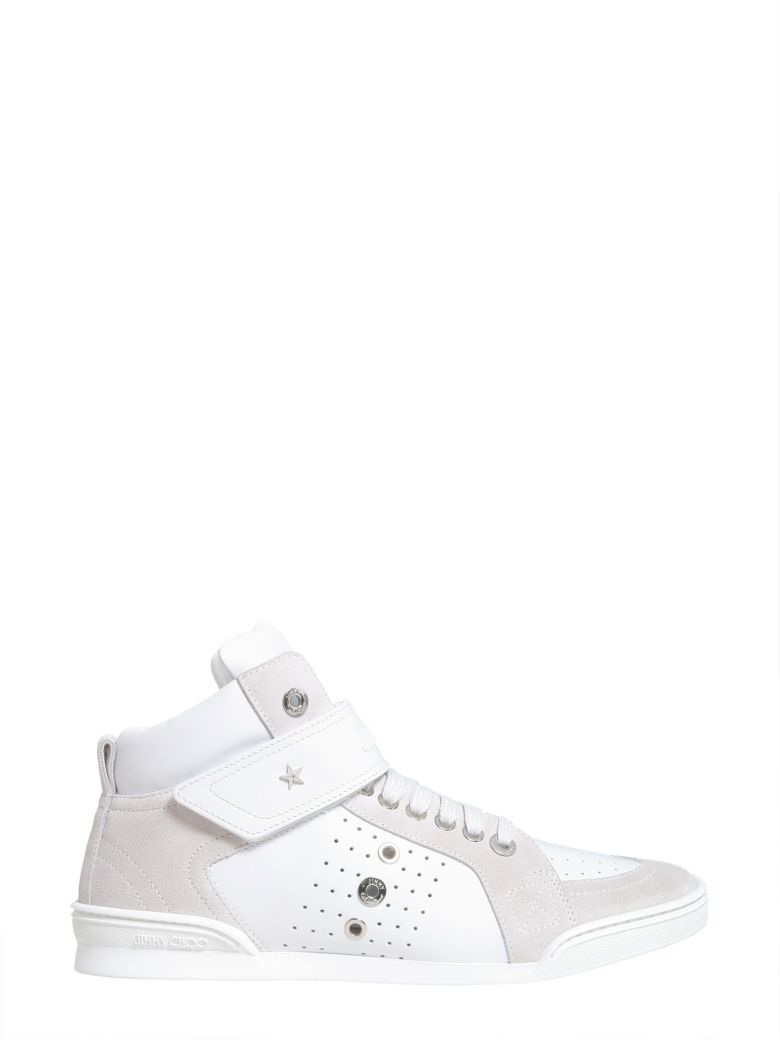 JIMMY CHOO LEWIS WHITE SPORT CALF AND SUEDE TRAINERS, WHITE/WHITE ...