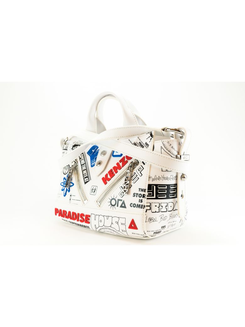 KENZO Kalifornia Badge Patch Leather Satchel in WhiteMulti ModeSens
