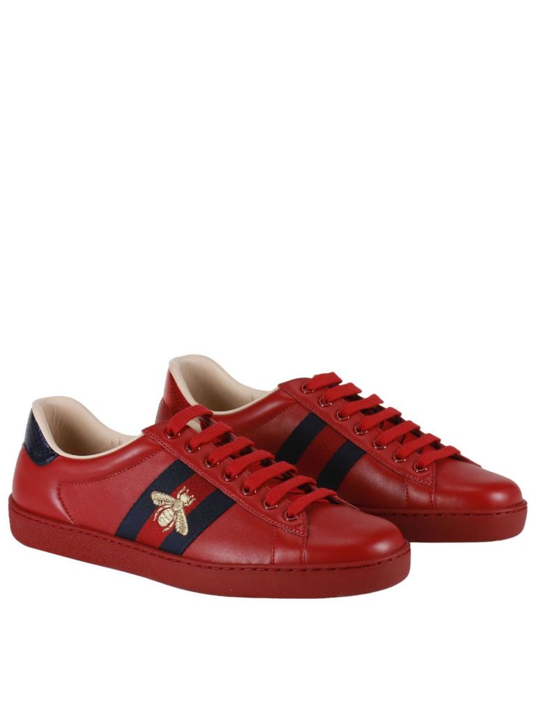 GUCCI Sneakers Low Ace Sneakers With Web Bands And Bee Lurex Embroidery ...