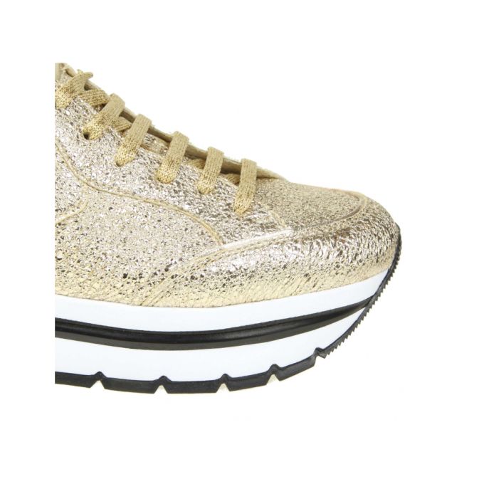Voile Blanche "margot" Sneakers In Gold Laminated Leather展示图