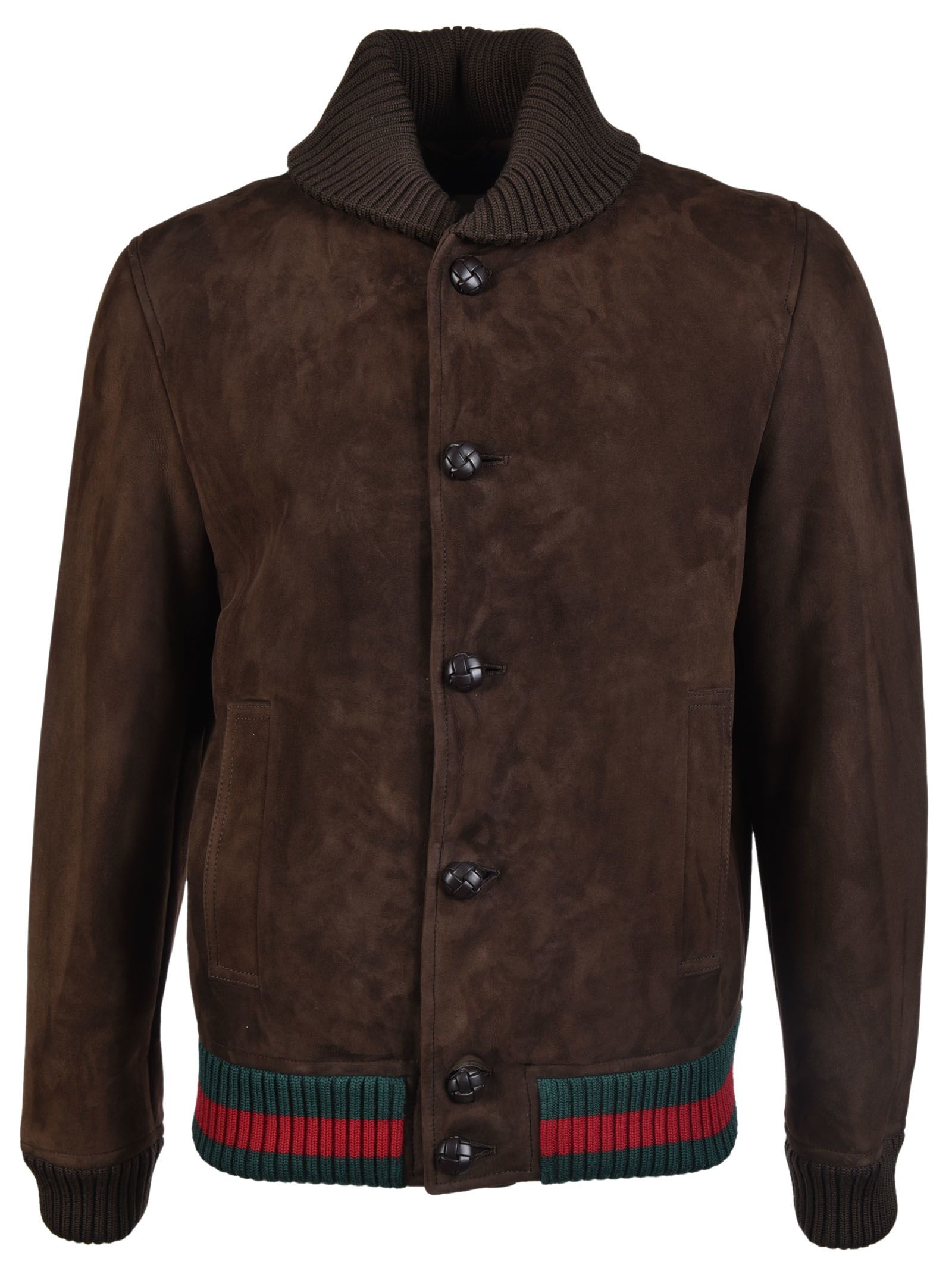 Gucci Gucci Ribbon  Shearling Bomber Jacket Marrone, Men's