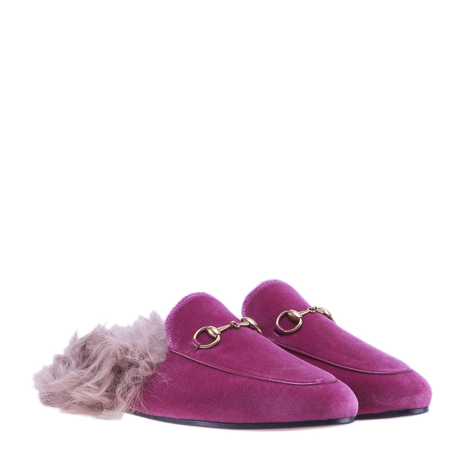 GUCCI PINK PRINCETOWN VELVET FUR LINED MULES, FUCHSIA | ModeSens