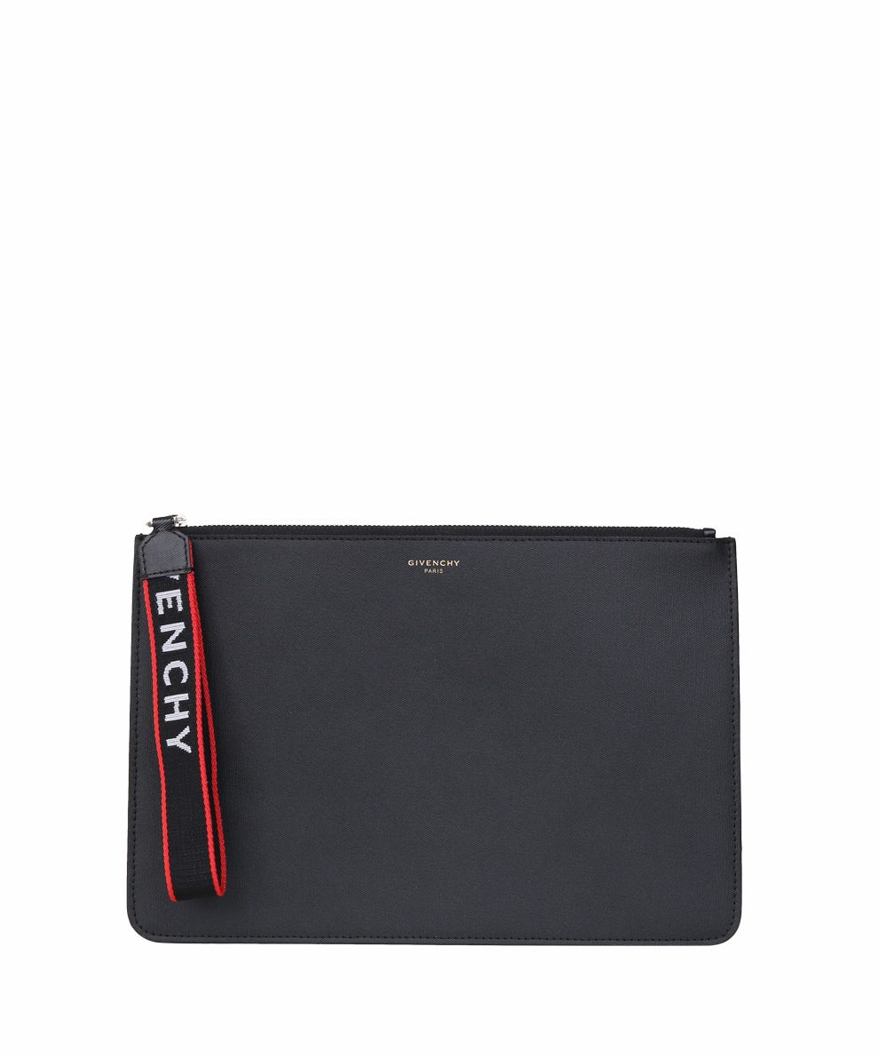 GIVENCHY COATED CANVAS POUCH W/ LOGO ZIP PULL, BLACK | ModeSens
