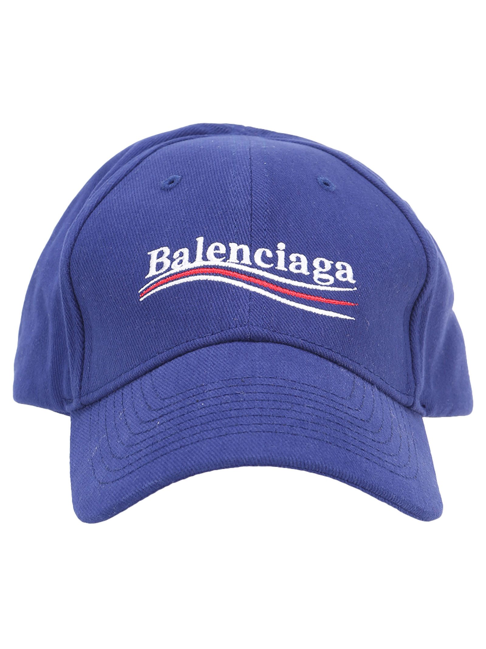 BALENCIAGA POLITICAL LOGO EMBROIDERED GABARDINE HAT, ELECTRIC BLUE ...