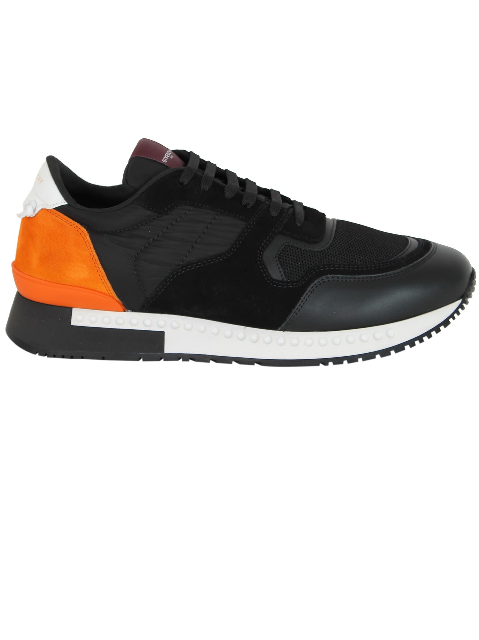 GIVENCHY ACTIVE RUNNER SUEDE-TRIMMED MESH SNEAKERS, BLACK & ORANGE ...