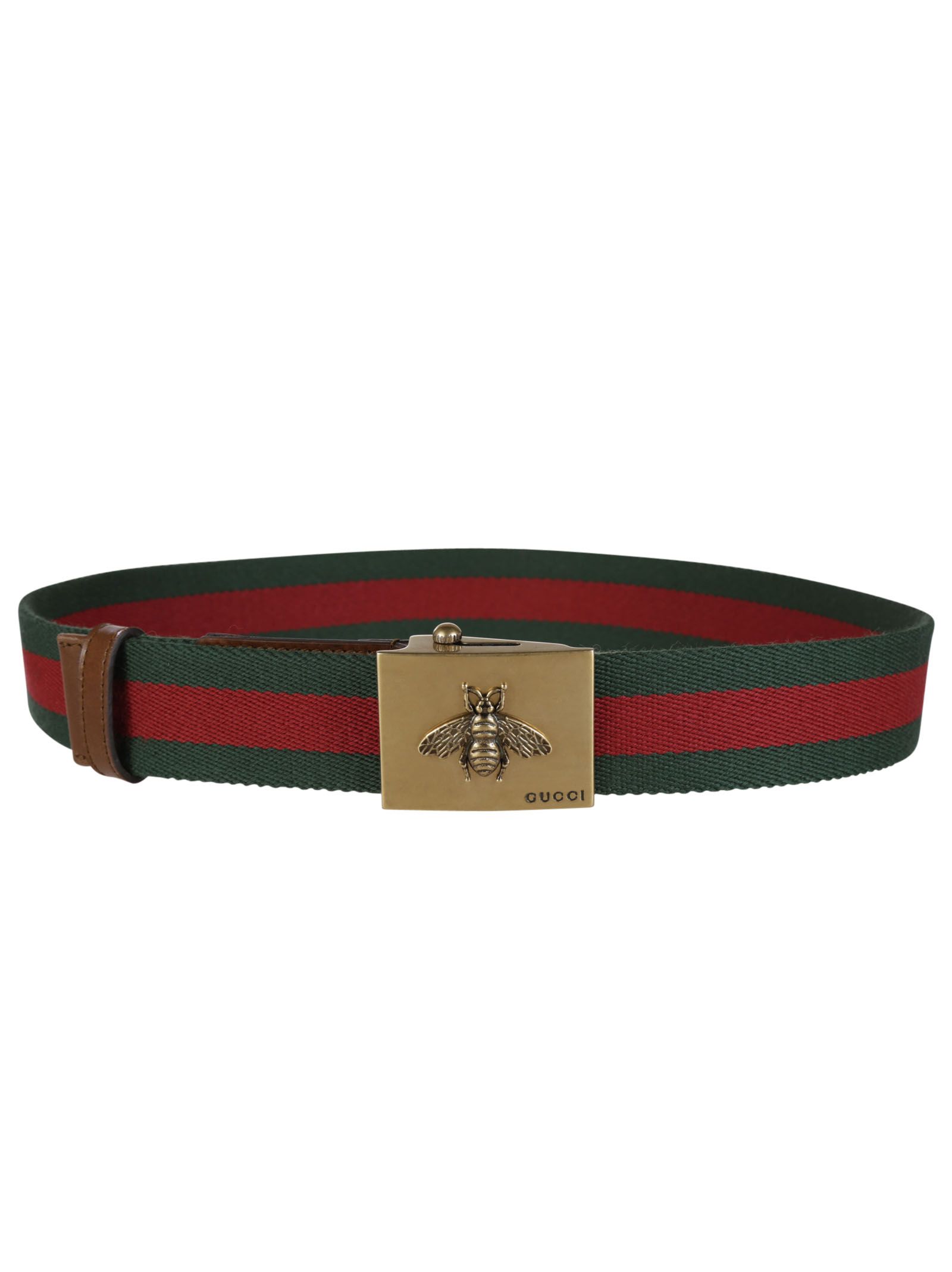 Gucci - Gucci Web Belt with Bee Buckle - Green/Red/Green, Women&#39;s Belts | Italist