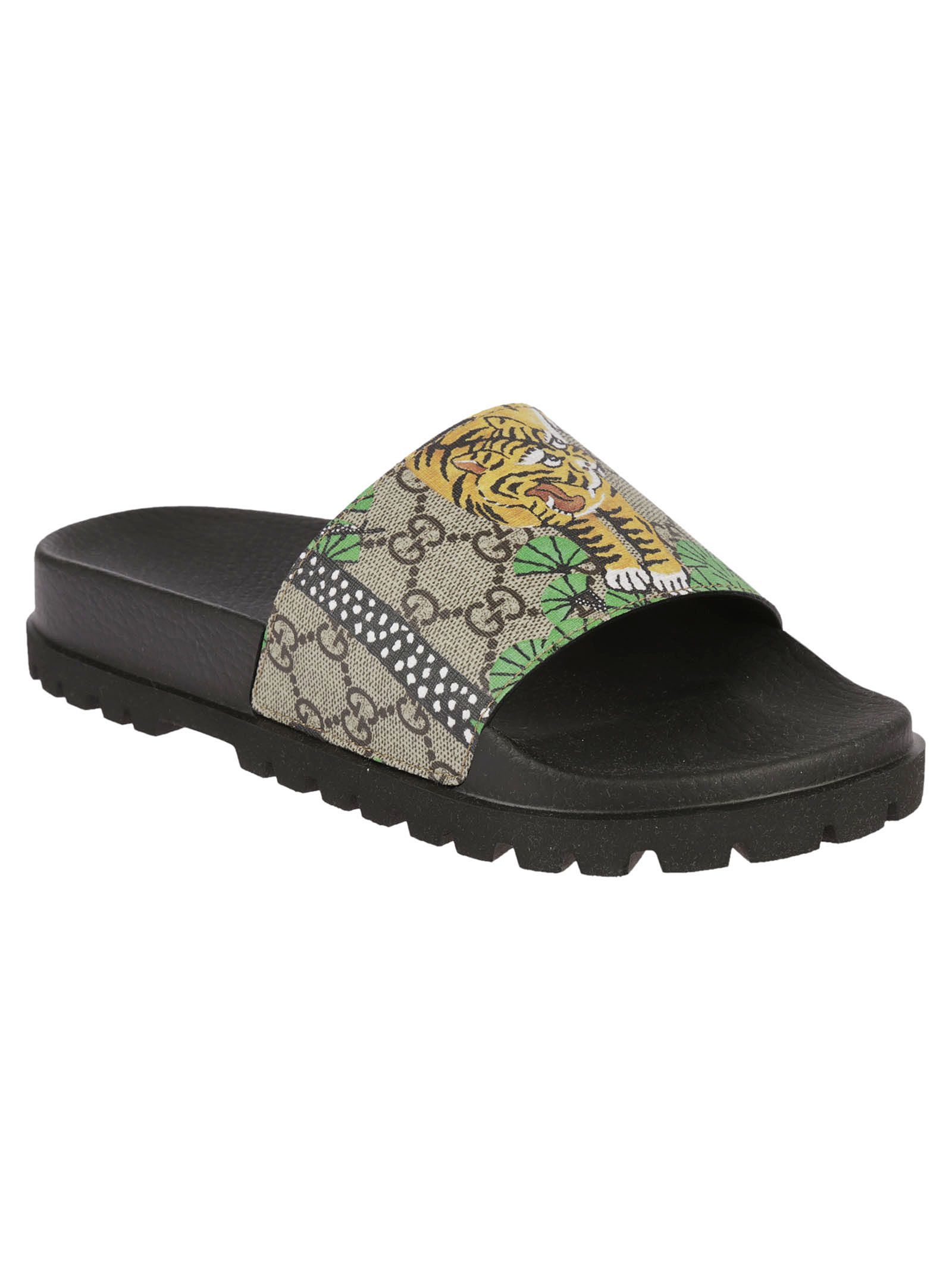 Gucci - Gucci Bengal Sliders - Black/Beige, Men's Other Shoes | Italist