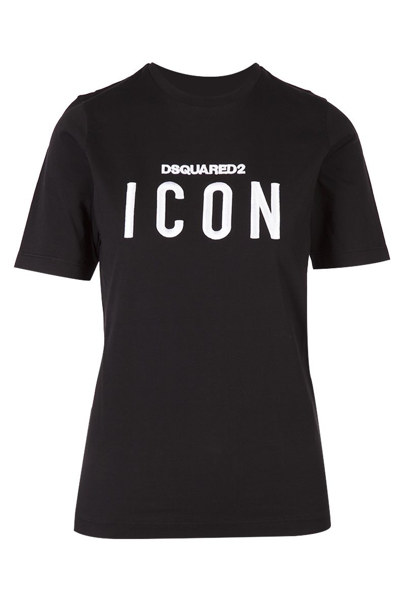 DSQUARED2 COTTON RENNY T-SHIRT WITH EMBROIDERED LOGO, BLACK | ModeSens
