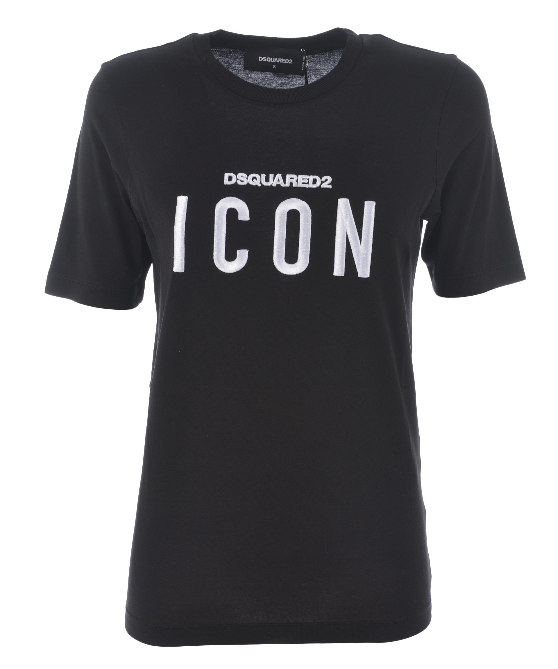 DSQUARED2 COTTON RENNY T-SHIRT WITH EMBROIDERED LOGO, BLACK | ModeSens