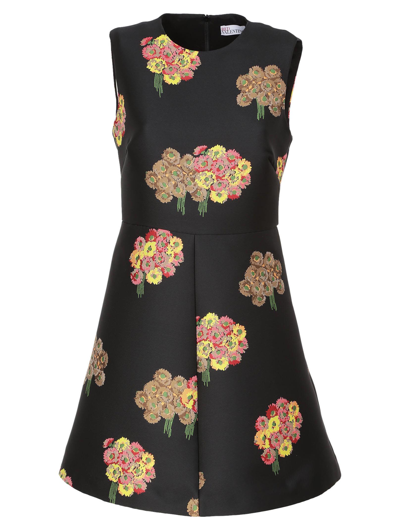 RED VALENTINO SLEEVELESS FLYING BOUQUET BROCADE A-LINE DRESS, BLACK ...