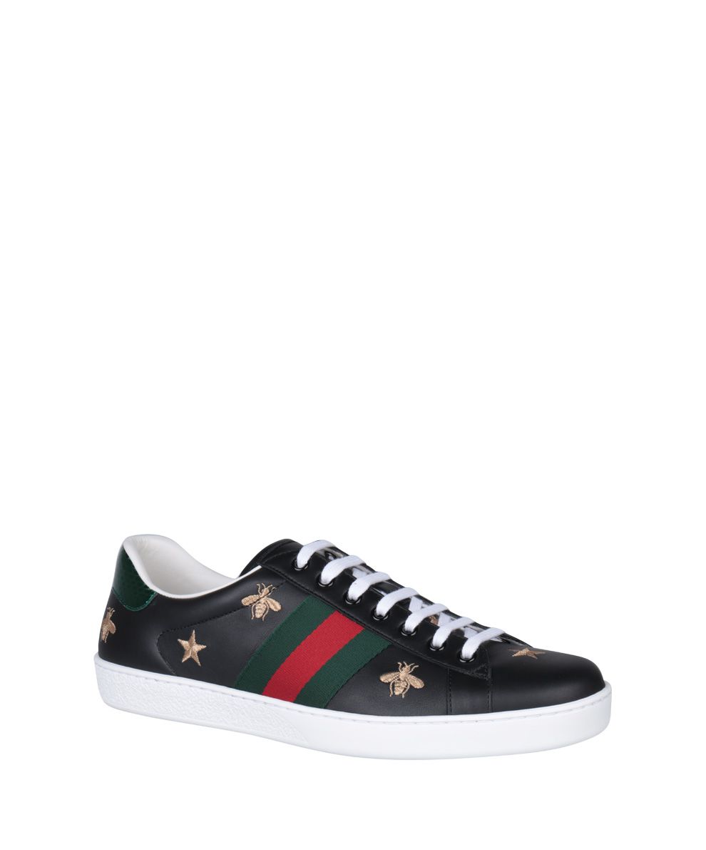 GUCCI Ace Embroidered Leather Sneakers in Black | ModeSens