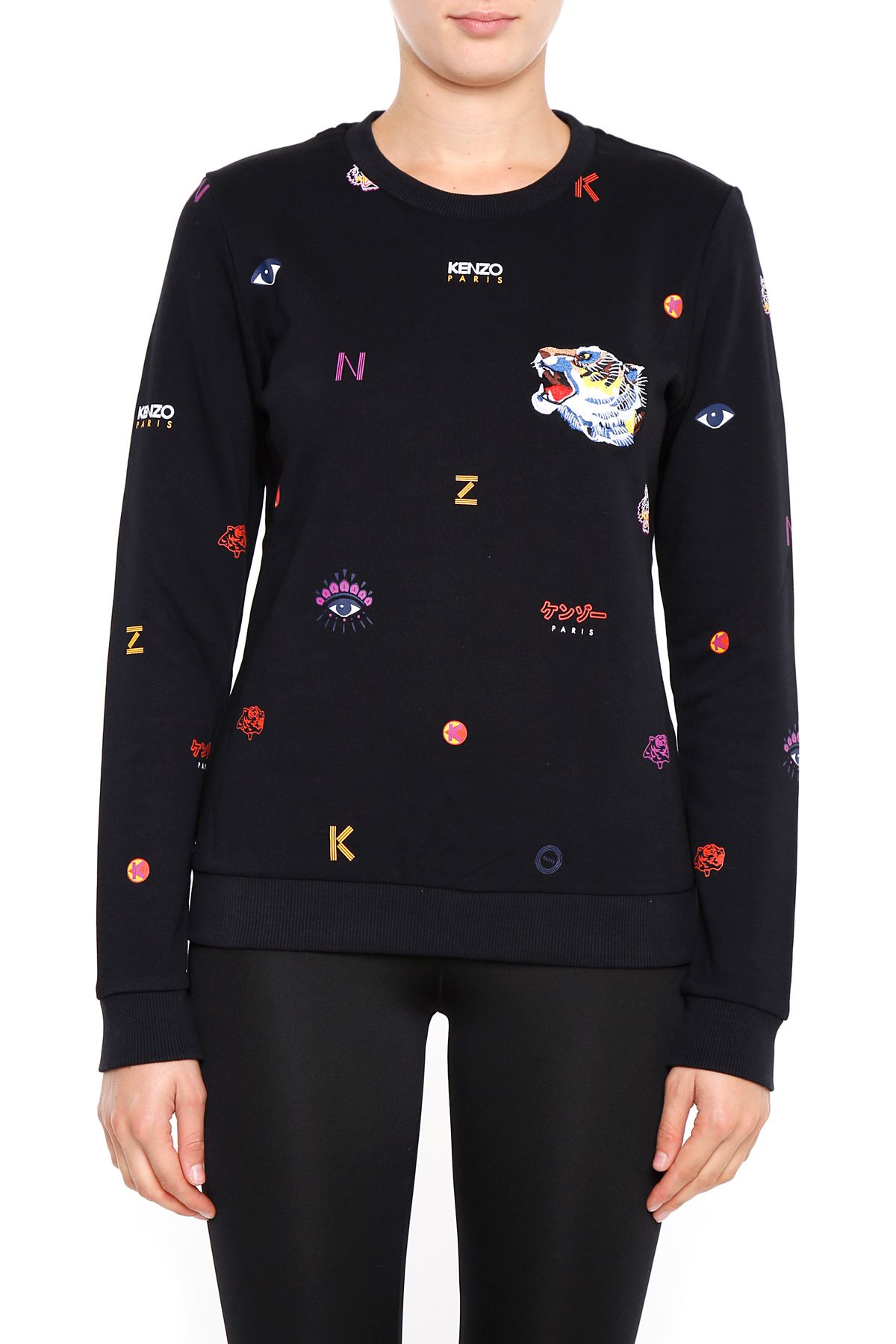 KENZO Allover Multi-Icons Classic Sweater, Black | ModeSens