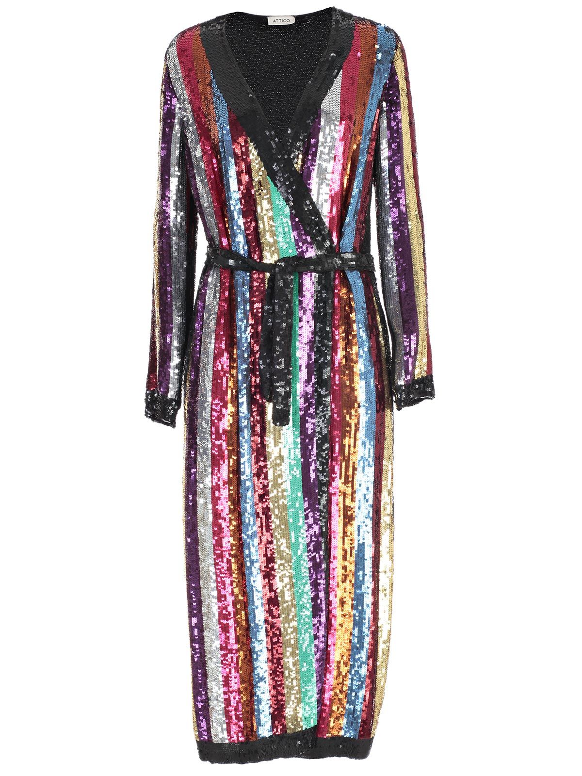 ATTICO Grace Striped Sequined Georgette Wrap Dress in Multi | ModeSens