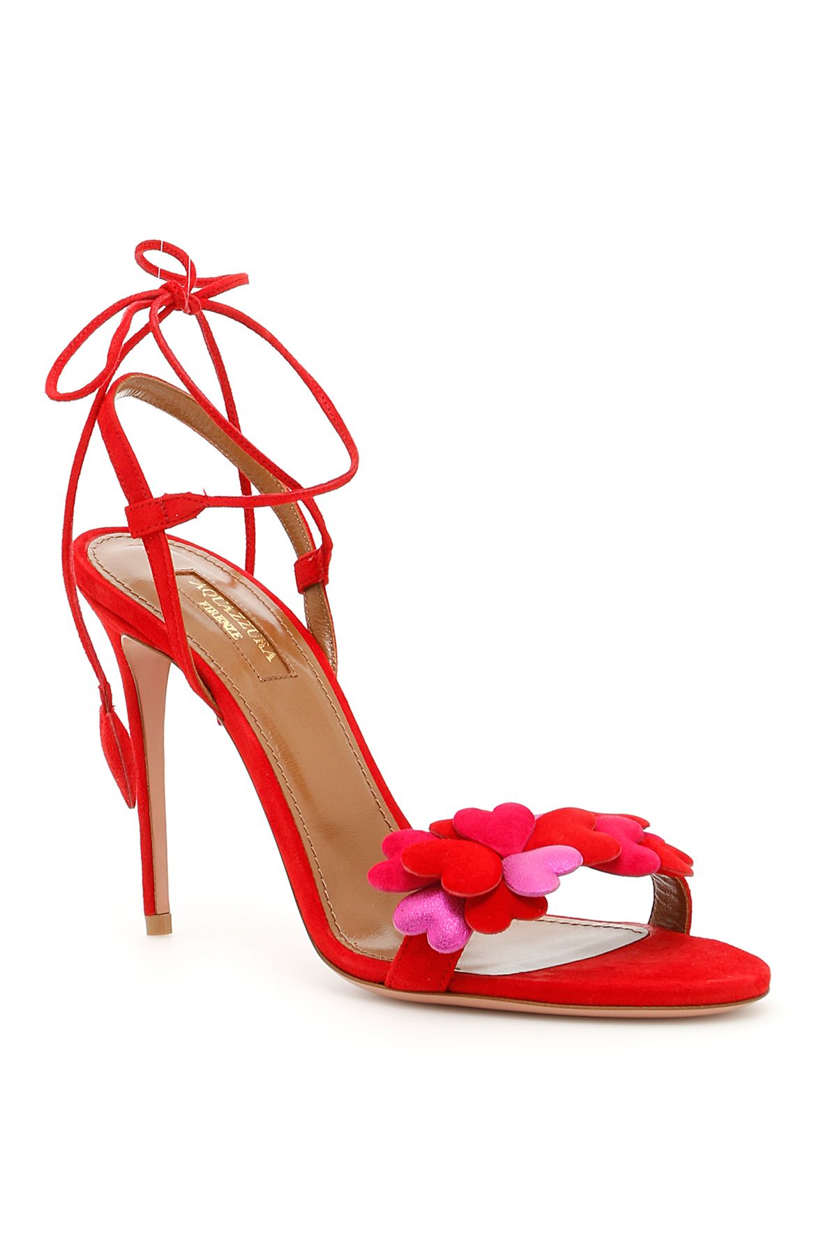 AQUAZZURA Happy Hearts Suede Sandals in Red Multi | ModeSens