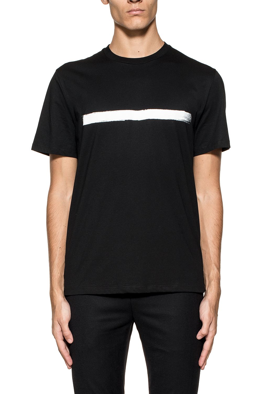 NEIL BARRETT BRUSHSTROKE BLACK COTTON T-SHIRT, 524 BLACK/WHITE | ModeSens