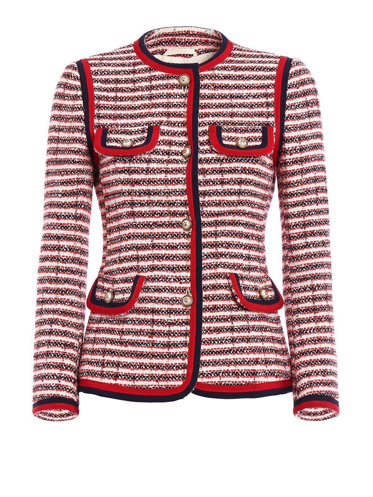 Gucci - Gucci Stripe Tweed Jacket - Gardenia/h.red/multi, Women's Coats ...