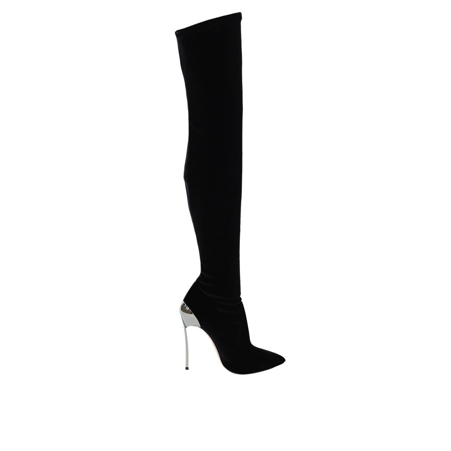 CASADEI Over-The-Knee Suede Pearly Blade-Heel Boots, Black | ModeSens