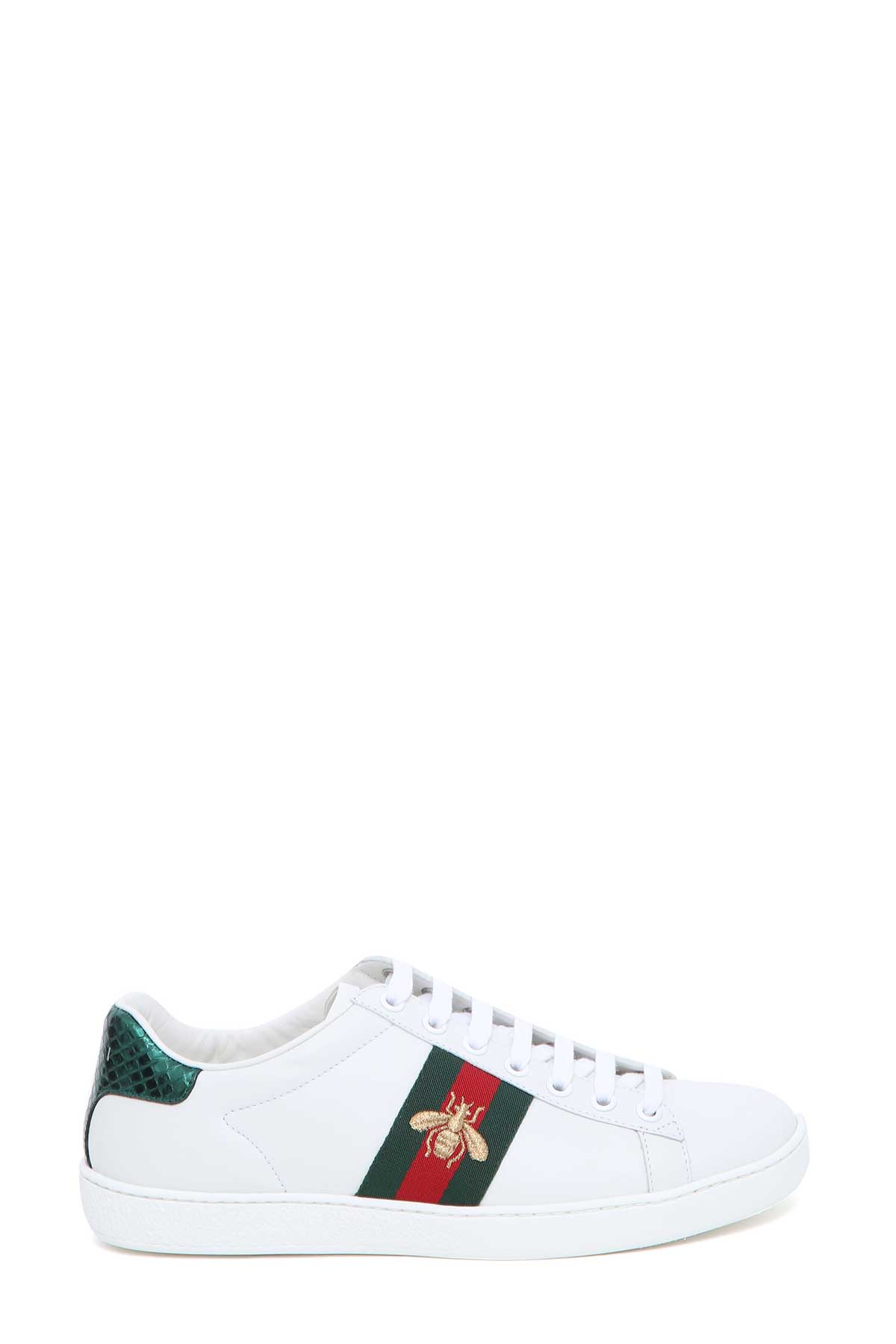 GUCCI Ace Watersnake-Trimmed Embroidered Leather Sneakers in White ...