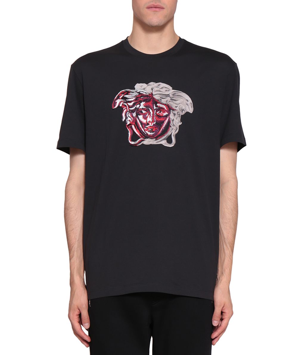 VERSACE Embroidered Medusa T-Shirt in Black | ModeSens