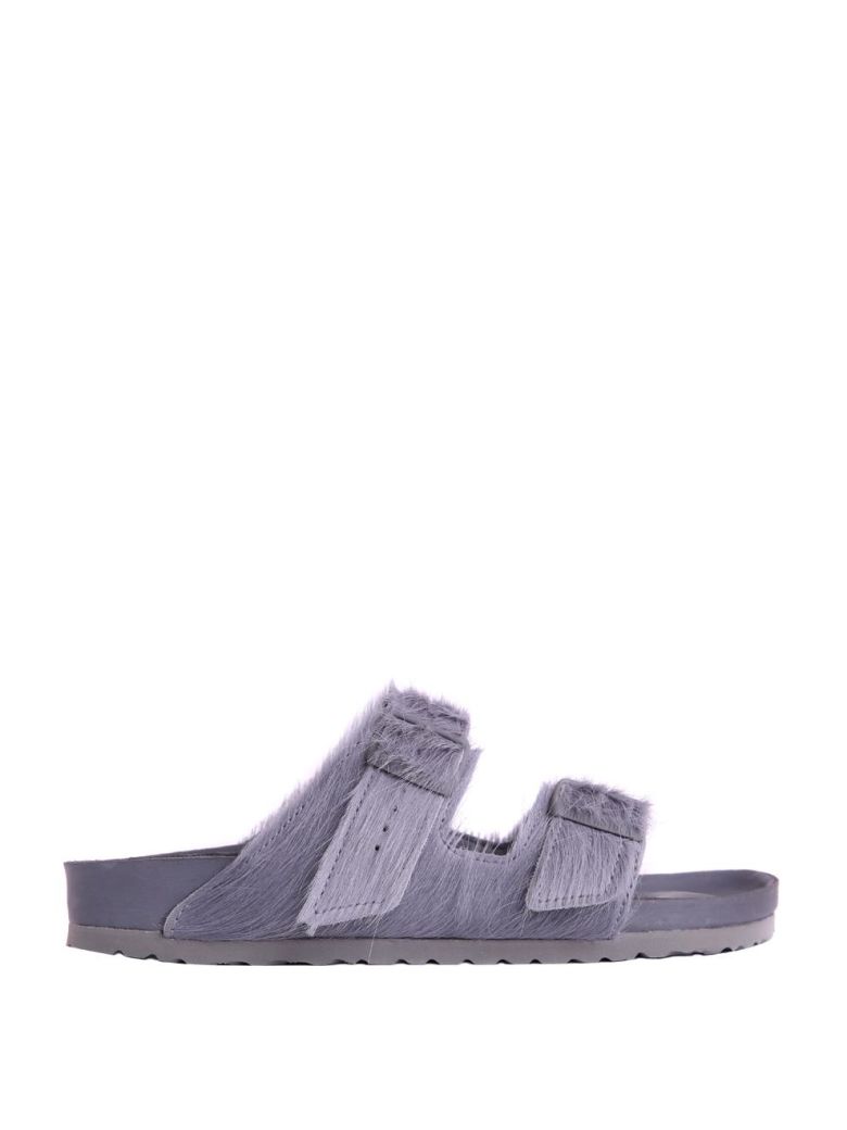 RICK OWENS BIRKENSTOCK GREY PONY HAIR ARIZONA SANDALS,10627683
