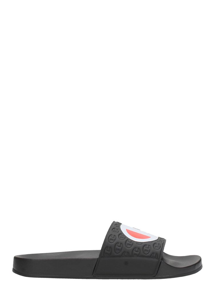 CHAMPION BLACK RUBBER FLATS SANDALS,10612744