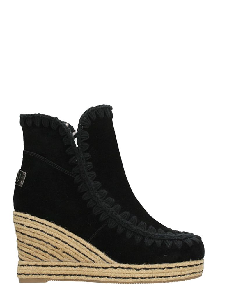 MOU BLACK SUEDE ESKIMO WEDGE ANKLE BOOTS,10579302