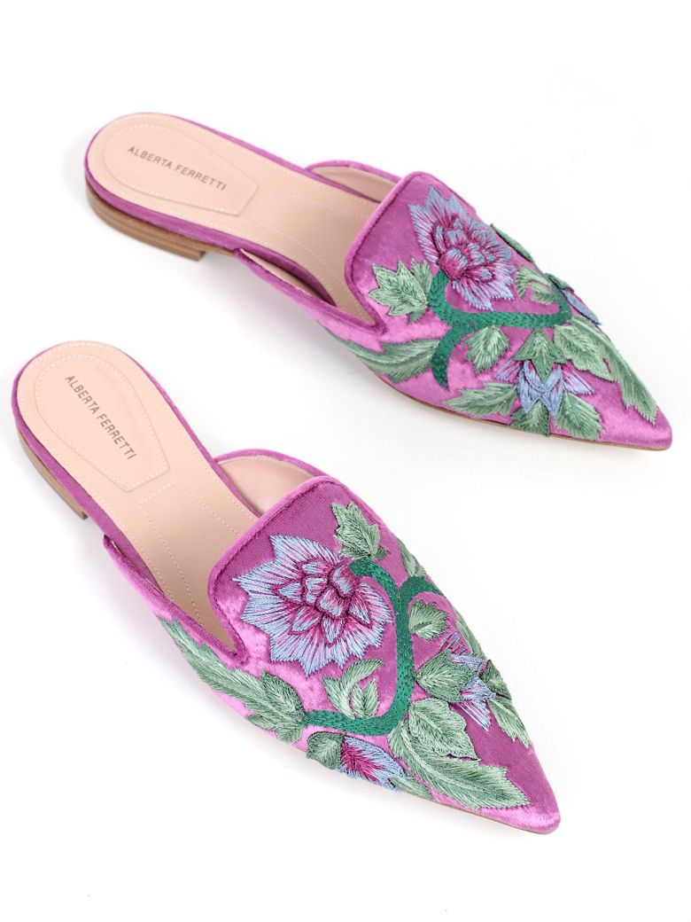 alberta ferretti embroidered mules