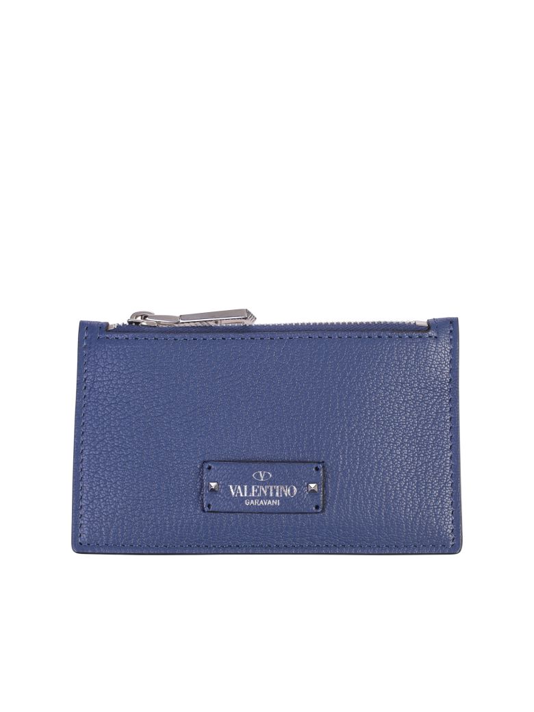 VALENTINO GARAVANI BLUE BRANDED CARD HOLDER,10616933